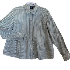 Gap Peplum Top Women Olive Stripe 100% Cotton Lightweight Layering Comfort Boho